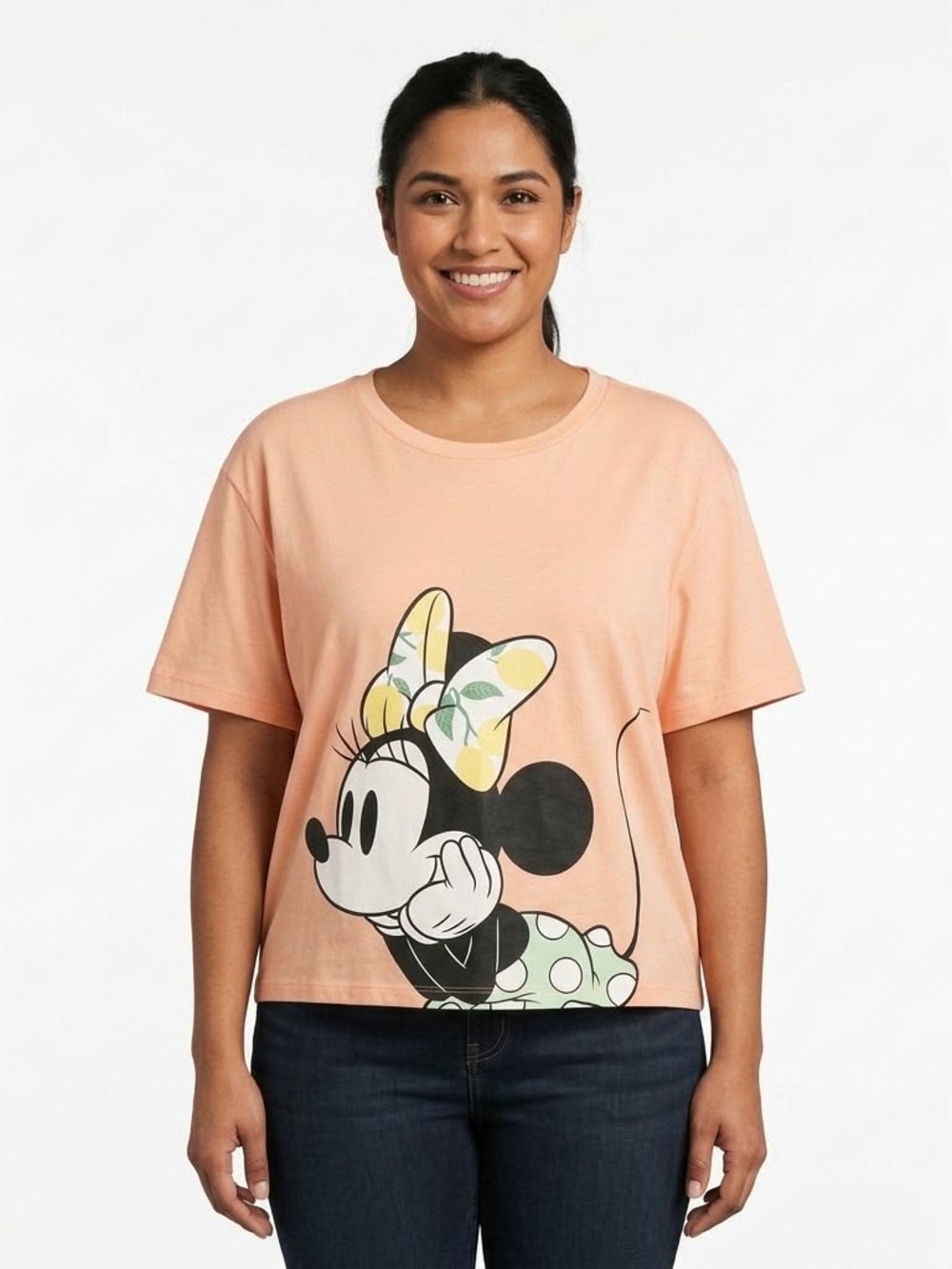 Disney Peach Minnie Mouse Tee with Yellow Lemon Bow